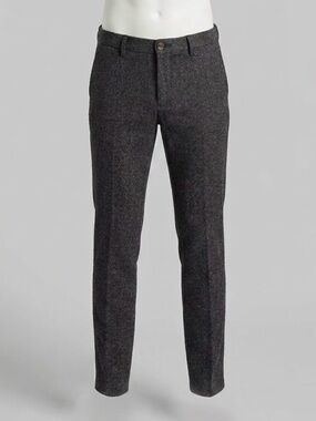Alberto Mens 32x30 Slim Fit Wool Silk Herringbone Trousers Pants Brown Black